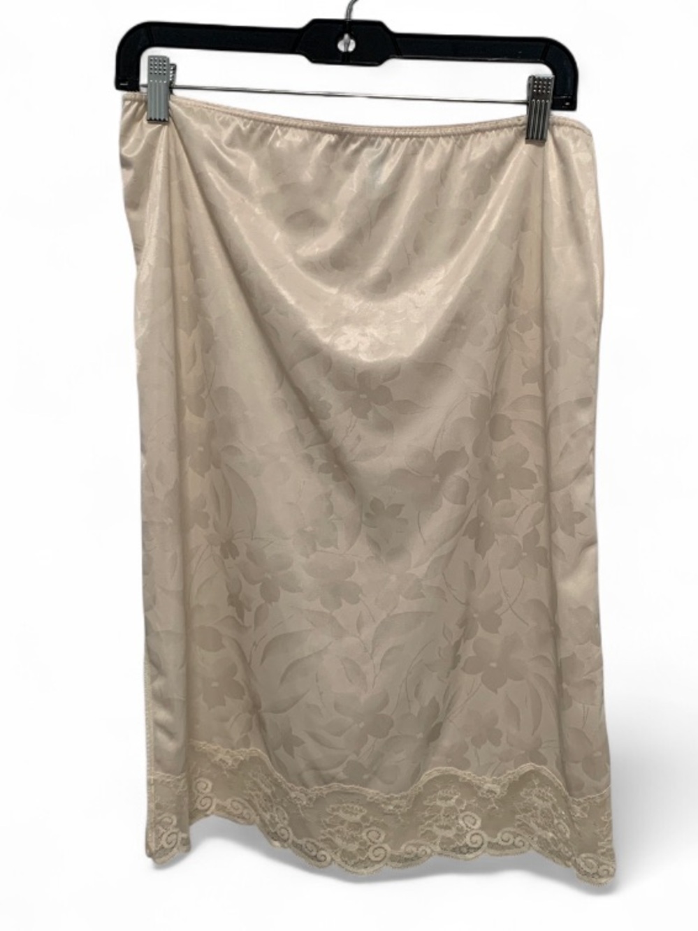 Vintage Cream Floral Embossed Satin Half Slip Skirt with Lace Trim